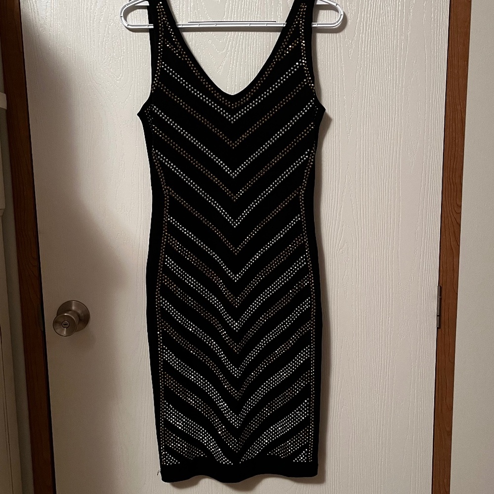 Carmen Marc Volvo Gold Silver Sequin Black Dress Size Small
